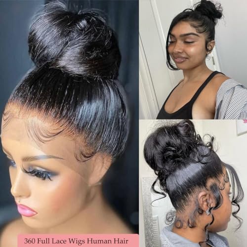 Body Wave 360 Lace Front Wigs Human Hair Pre Plucked Lace Frontal Wigs with Baby Hair for Black Women Natural Black (360 Lace Wigs, 22 Inch)