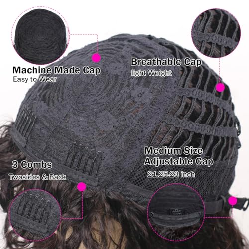 Wig with Bangs 22inch Wet and Wavy Wig with Bangs Glueless Non-Lace Front Wig Machine Made Curly Bob Human Hair Wigs 150% Density Brazilian Virgin Hair for Women Natural Color