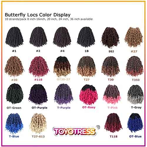 TOYOTRESS Butterfly Locs Crochet Hair - 10 inch 8 Pcs Pre-twisted Distressed Crochet Braids Pre-looped Synthetic Braiding Hair Extensions (10 Inch,T30)