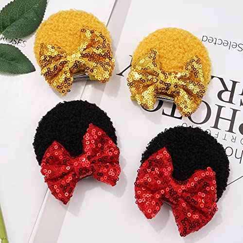 Qearl 12 Pieces Sequin Mouse Ears Hair Clips Mouse Hair Bows with Alligator Clips Hair Accessories for Theme Park Costume Party Decoration for Toddlers Girls