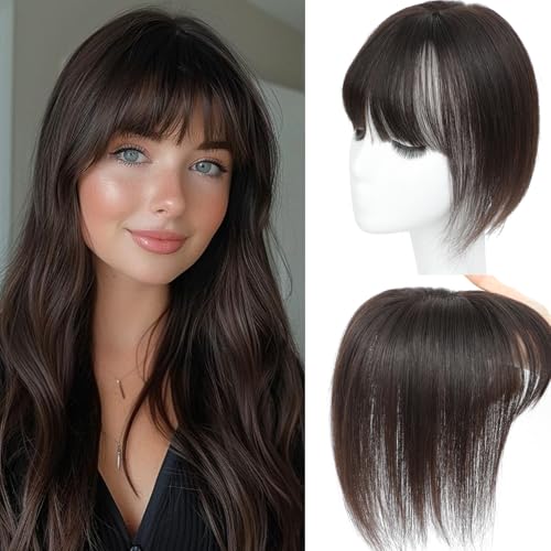 SARO-UP Hair Toppers for Women Real Human Hair Toppers for Women with Thinning Hair Pieces with Bangs Top Handmade Swiss Base HairPieces 10Inch (Dark Brown)