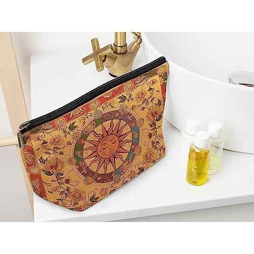 Ayxvt Boho Makeup Bag,boho cosmetic bag,Sun and Moon Makeup Bag,Hippie Flower Pouch Floral Cosmetic Bag, Boho Gifts for Women Teen Girls