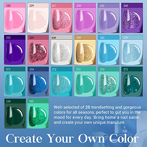 AZUREBEAUTY 31 Pcs Dip Powder Nail Kit Starter 20 Colors Glitter Nude Green Mermaid Serie Dip Powders Liquid Set with Base Top Coat Activator French Nails Art Manicure DIY Salon Christmas Gift