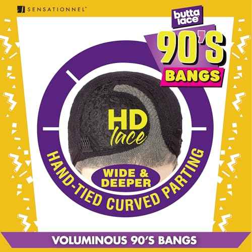 Sensationnel Butta Lace 90Sbangs Wigs - Unit 906 Glueless Wide Deep Part Synthetic Preplucked Hairline (1 JETBLACK)