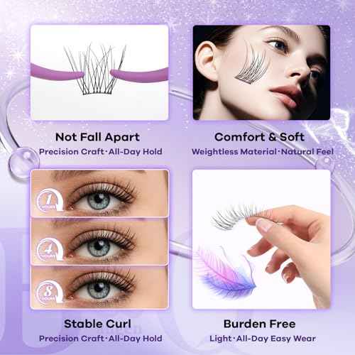 B&Q Natural Lash Clusters 02 - Cluster Eyelash Extensions, Pesta?as Postizas Naturales Style Eyelashes Comfort Fit - Day-to-Night Natural Effect - Office & Date Ready For Effortless Beauty(8-16mix)