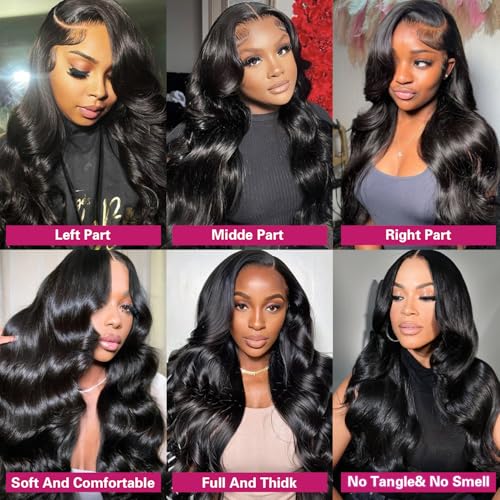 Body Wave Lace Front Wigs Human Hair 200 Density 12a Grade 100% Virgin Human Hair Wigs for Black Women 13x6 Hd Transparent Lace Pre Plucked Natural Black 22 Inch
