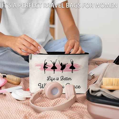 Ballerina Makeup Bag Zipper Pouch, Ballet Dancing Cosmetic Bag for Purse Travel Toiletry Bag, Dancer Gifts for Women Girls - A35