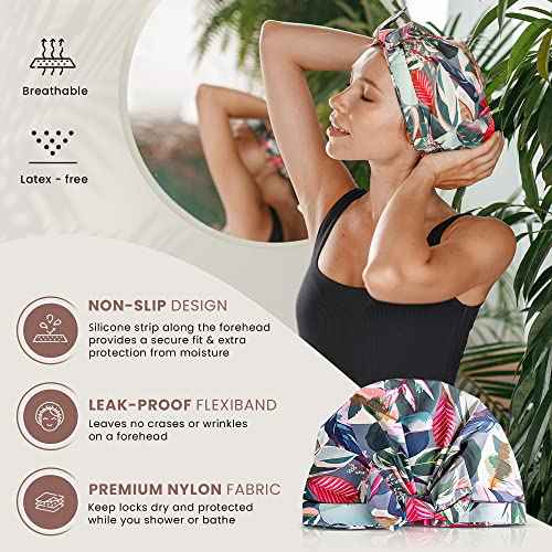 Reusable Shower Cap for Women Reusable Waterproof ? Leakproof, Nonslip Hair Cap for Shower Flexiband ? Soft, Breathable, Durable Christmas Shower Caps by SMPL OBJECTS