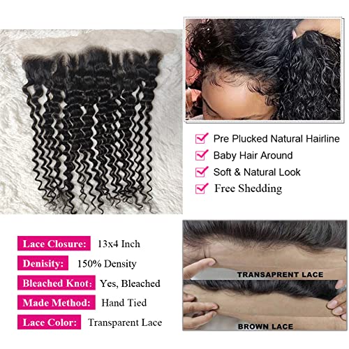 Soft Brazilian Hair Transparent Full Lace Frontals With Baby Hair 20 Inch Water Wave Pre Plucked 13X4 Ear to Ear Lace Frontal Closure Human Hair Pieces