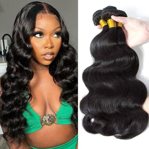 Body Wave Human Hair Long Brazilian Virgin Hair Bundles - Natural Black Color, Can Be Dyed and Styled - 3 Weave Bundles - Total 300g - 22, 24, 26 Inch