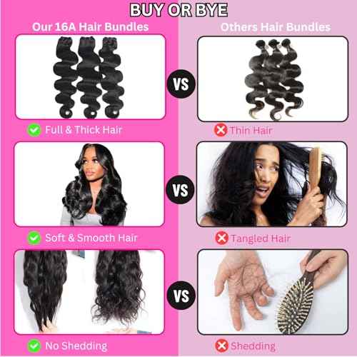 Beauty Queen 16A Body Wave Bundles Human Hair (20 18 16 Inch) 100% Unprocessed Brazilian Virgin Weave 3 Bundles Human Hair Full And Thick Remy Hair Extensions Natural Color for Women