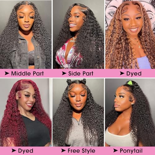 Water Wave Lace Front Wig 180% Density HD Lace Front Wigs Human Hair Pre Plucked Wigs for women Wet and Wavy Wigs with Baby Hair No Tangle 18inch