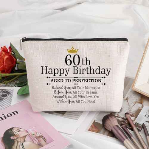 60th Birthday Gifts for Women: Travel Zipper Makeup Bag - Gifts for Mom, Grandmother, Aunt, Friend, Sister - Over the Hill Party Supplies