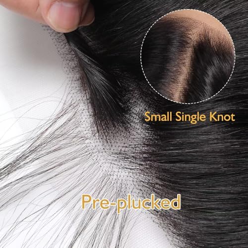 5x5 HD Lace Closure Body Wave Brazilian Raw Human Hair 0.10 mm Ultra-Thin Invisible Single-Knot Pre-Plucked Glueless Lace Closure For Black Women Natural Black 16 Inch
