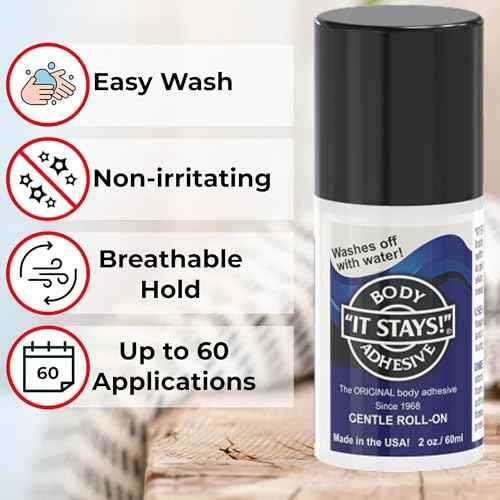 ABSOLUTE SUPPORT It Stays! Butt Glue for Dancers Roll On - Body Adhesive Glue Applicator for Wigs, Socks, Stockings, Leotards, Bras, Costumes and Clothing - Made in USA - 2 fl oz Clear