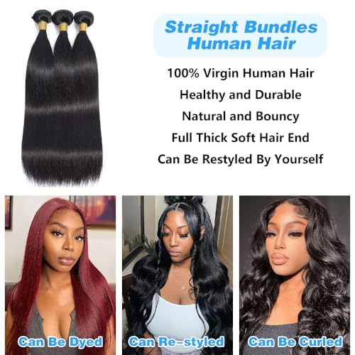 Straight Bundles Human Hair 20 22 24 Inch 100% Unprocessed Brazilian Virgin Hair Straight Weave Bundle Human Hair Bundles Real Natural Black Human Hair Extensions