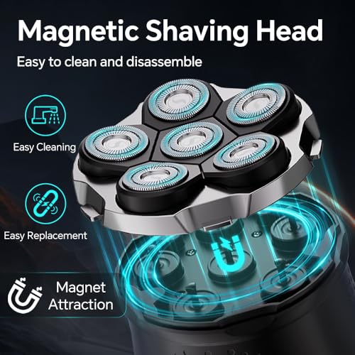 Electric Razor for Men Head Shaver for Bald Men Grooming Kit Wet Dry Rotary Shavers Nose Hair Beard Trimmer Clippers Facial Cleansing Brush Cordless Waterproof USB Charging Rechargeable (Black)