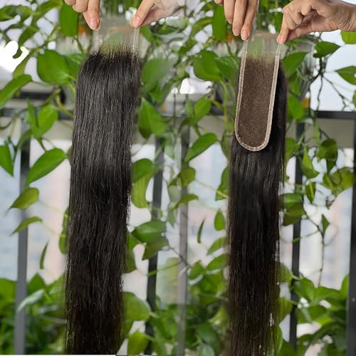 MEODI 2x6 Skinlike HD Lace Closure Only, 0.1mm Ultra-thin Invisible HD Lace Can Melt into Any Skin Tone Pre-plucked Straight Human Hair Clsoure 16 Inch