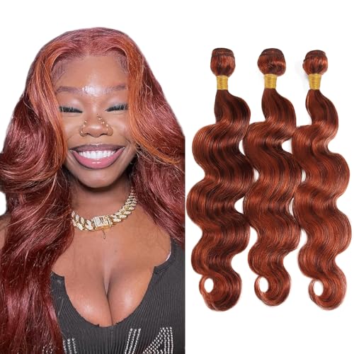 P33/350 Bundle Ombre Orange Brown Body Wave Human Hair Bundles Highlight Copper 3 Bundles 18 20 22 Inch Two Tone Reddish Brown Mixed With 350 Ginger Bundle