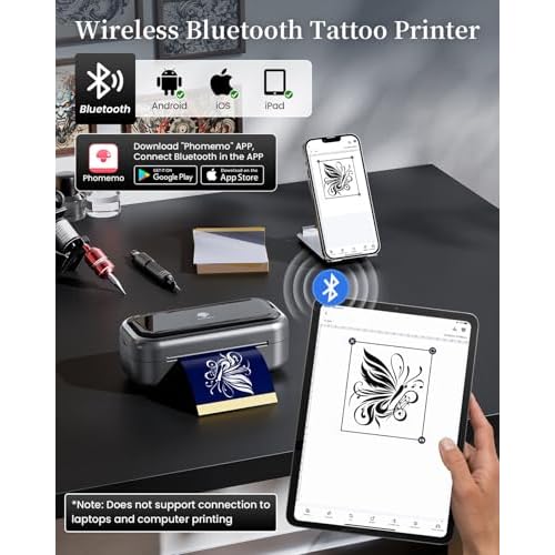 Phomemo TP31 Wireless Tattoo Stencil Printer with 30pcs Transfer Paper, Compatible with Phone & Tablet, Bluetooth Mini Thermal Tattoo Printer Machine for Artists & Beginners, for Halloween