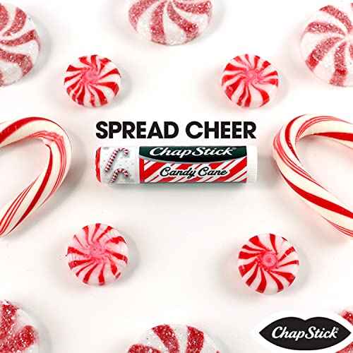 ChapStick Candy Cane Peppermint Lip Balm Tube, Candy Cane Lip Balm and Lip Moisturizer for Lip Care - 0.15 Oz