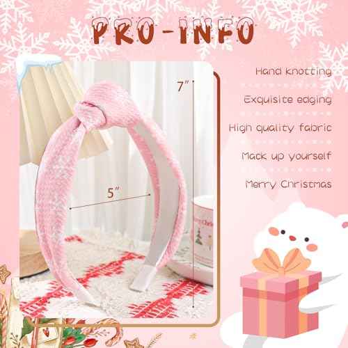 Christmas Knotted Headband for Women Christmas Tree Snowflake Headbands for Girls Snow Headband Christmas Headwear Hair Accessories Pink