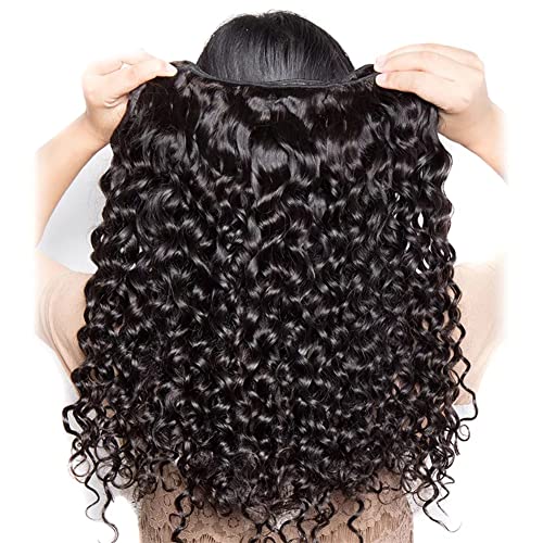 Water Wave Human Hair 3 Bundles (14 16 18 Inch) Brazilian Virgin Water Curly Bundles 100% Unprocessed Human Hair Weave Remy Hair Weft for Black Women Natural Color