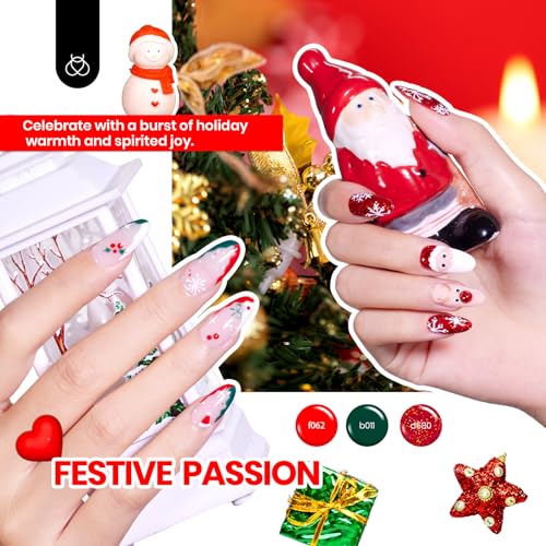 Beetles Christmas Gel Nail Polish Set, Glitz Galaxy UV LED Soak Off Gel Kits, 44Pcs Burgundy Red Gold Green Silver Blue Pink Sparkle Shade with Base Top Coat Winter Manicure Gift for Women