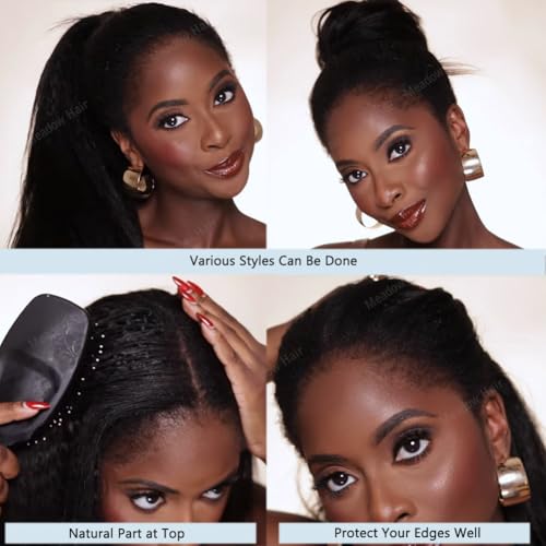 Kinky Straight Knotless Pre Separated Crochet Human Hair Extensions Pre Looped Braids Bundles With Threading Burmese Virgin Human Hair for Braiding Micro Link Meadow Hair 16inch 60g