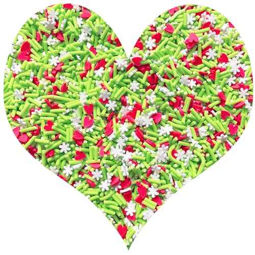EHOPE Fake Sprinkles Resin Sprinkles Fake Candy Sprinkles Clay Sprinkles Polymer Sprinkles Polymer Clay Slices for Nail Art DIY Crafts Cake Phone Case(40G-Green Sugar granules+ Heart-18)