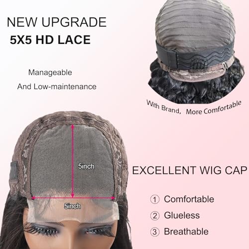 SODLIS 5x5 HD Lace Closure Wigs Human Hair Wear And Go Glueless Wigs Human Hair Pre Plucked With Baby Hair Ready to Go Deep Wave Lace Front Wigs Human Hair for Women (Black, 22 Inch, Curly)