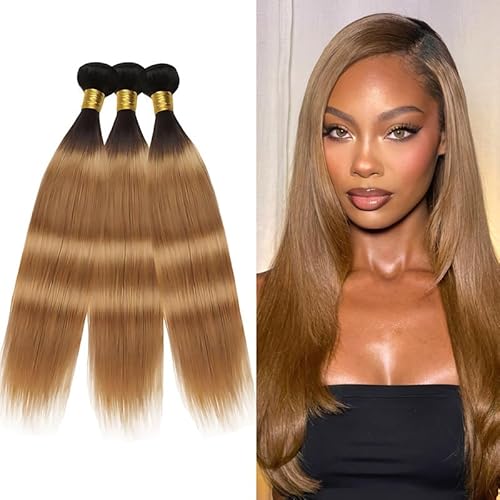 Honey Blonde Bundles Human Hiar 20 22 24 inch Ombre Straight Hair Weave for Black Women Brazilian Virgin Hair 12A Quick Weave 3 Bundles Double Weft£¨Black Ombre Honey Blonde£¬#T1B/27)