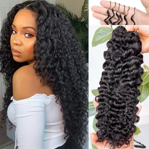 BLG Pre Looped Human Crochet Hair Knotless Pre-Separated Crochet Human Hair Extensions 18 Inch 60g Burmese Water Wave Invisible Feather Extension Real Human HairCurly Micro Link Crochet Hair