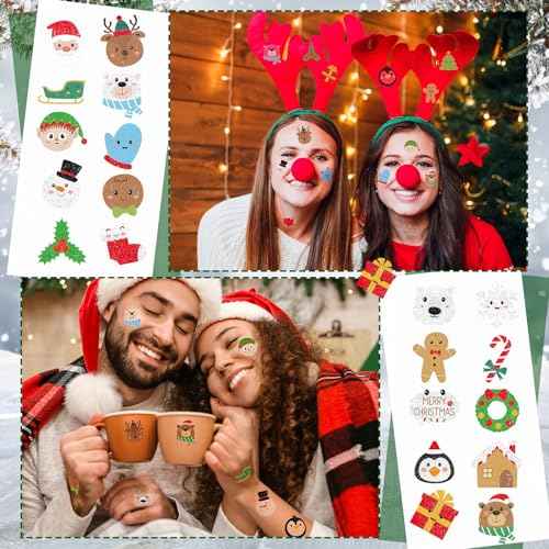 Nosiny 240 Pcs Glitter Christmas Temporary Tattoos Winter Tattoos Bulk Merry Christmas Tattoo Stickers Xmas Tree Snowman Penguin Stocking Stuffers for Eve Gifts Party Favors