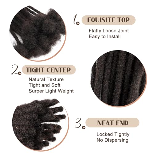 0.4cm Thickness Real Human Hair Dreadlock Extensions for Men/Women 10 Inch 60 Strands Full Handmade Permanent Locs Extensions Human Hair Can Be Dyed and Bleached