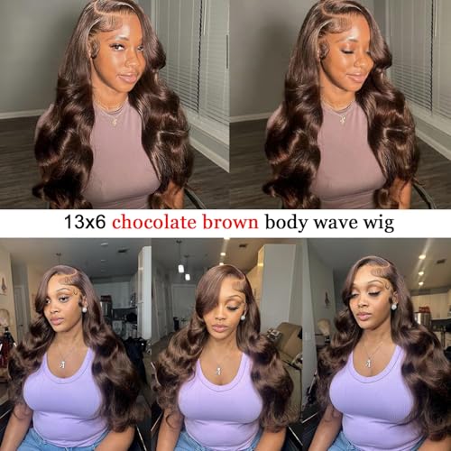 14 Inch Chocolate Brown Lace Front Wig Human Hair 180 Density 13x6 Body Wave Lace Front Wigs Human Hair Pre Plucked Colored Frontal Wigs Human Hair Brown Wig Human Hair Wigs for Women