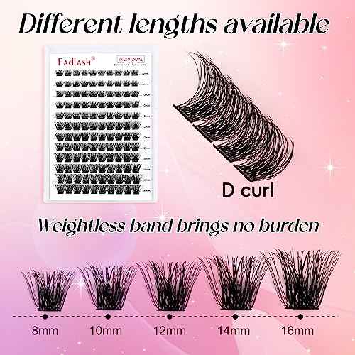Lash Clusters DIY Eyelash Extensions 144 Clusters Lashes D Curl 0.07 Natural Individual Lash Extensions Mixed Tray False Eyelashes Soft & Strong Thin Band DIY at Home (F32-0.07D, 8-16mm)