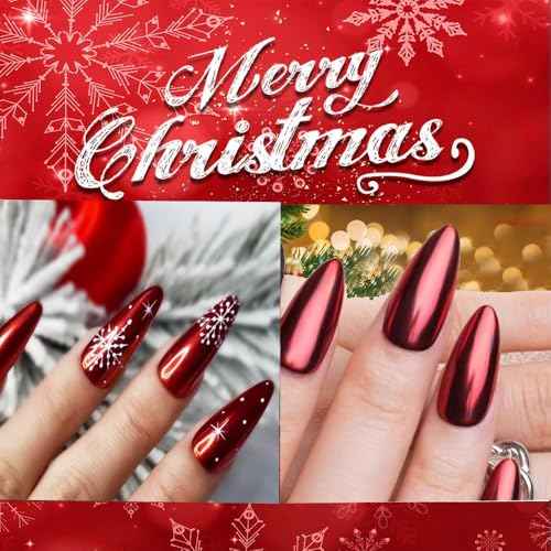 Pretty Diva Red Chrome Nail Powder, Red Nails Chrome Powder Metalic Chrome Nail Powder Mirror Effect Chrome Powder Pigments for Nails - Decoration for DIY Nail Art, Craft