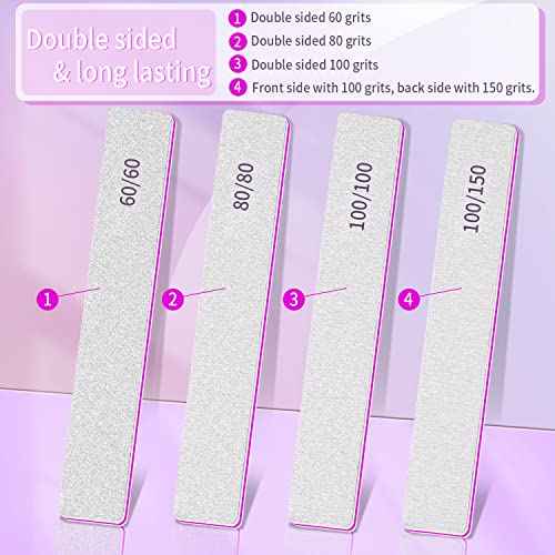 Professional 60/60 Grit Files for Gel and Acrylic Nails - Double Sided Washable Coarse Manicure Tool for Salon