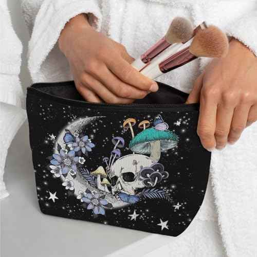 Ayxvt Gothic Hippie Skull Moon Mushroom Botanical Leaf Starry Night Corduroy Cosmetic Bag Decorative Women's Makeup Bag Zipper Pouch Travel Toiletry,Gifts for Skull Lovers Women Girls£¨Corduroy£©