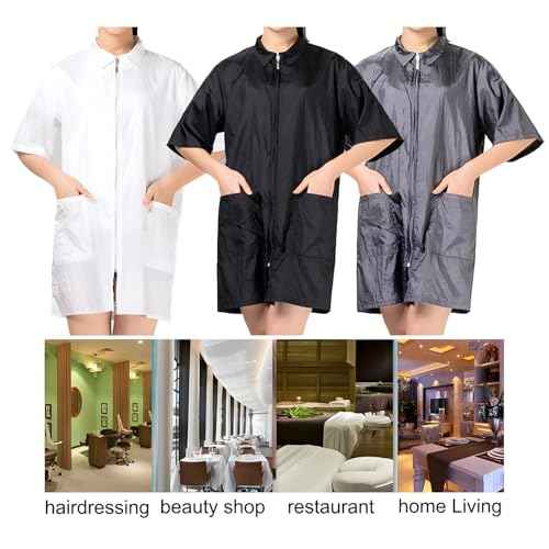 TopTie Nylon Salon Hairstylist Smock Barber Haircut Jacket, Dog Pet Grooming Work Shirt Uniform with Zip Closure