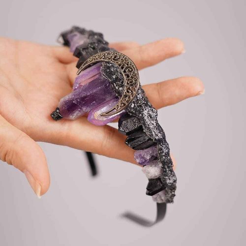 JWICOS Moon Goddess Crown Crystal Quartz Tiara Headband Mermaid Crown Hair Accessories for Women Party Halloween Costume (Purple)