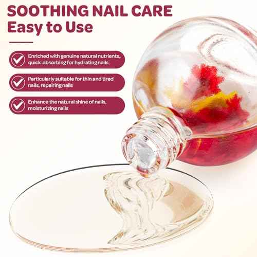 JIASHENG Cuticle Oil, Cherry Scented Cuticle Nail Oil Infused with Real Flowers, Hydrates, Moisturizes, Strengthens, Repairs, Revitalizing Cuticle Oils for Nails Damage Dry Cuticle, 15ml