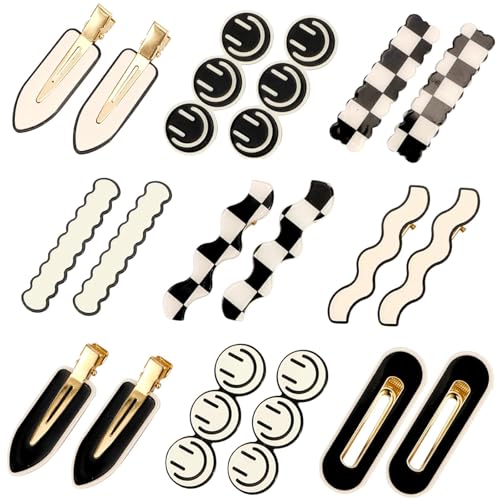 18pcs Checkered Hair Clips No Bend Hair Clips No Crease Black White Checker Barrettes Cute Hair Accessories for Women