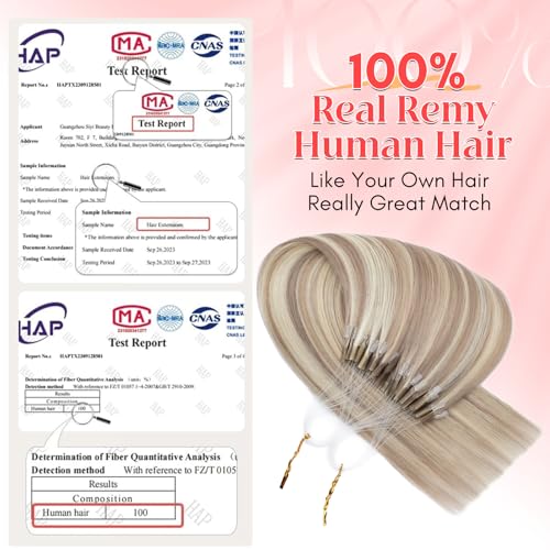 S-noilite U Tip Hair Extensions 100% Real Remy Human Hair Upgraded Micro Ring K Tip Extensions Pre Bonded Keratin Hair Extensions 50g/50 Stands 22 Inch Ash Blonde Highlighted Bleach Blonde