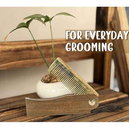 Wooden Beard Moustache Combs Folding Pocket Carving Hair Comb for Men with Adjustable Angle for Grooming Beard and Hair Gift for Husband