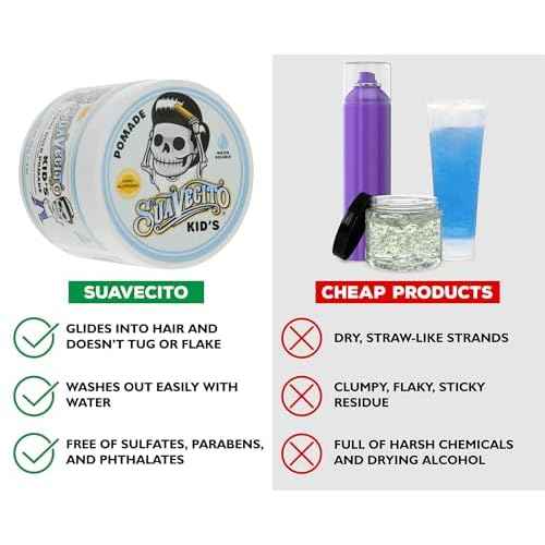 Suavecito Kid's Pomade Calming Chamomile Scent Light Hold 4 oz. - Water Based Flake Free Hair Gel - Dermatologist-Tested, Hypoallergenic Formula - Free of Sulfates, Parabens, and Phthalates