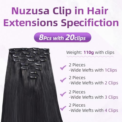 Clip in Hair Extensions Real Human Hair,100% Seamless Remy Human Hair Straight,Clip Extensions for Women, 8pcs Per Set with Double Weft,1B Natural Black,22inch 110g/4oz