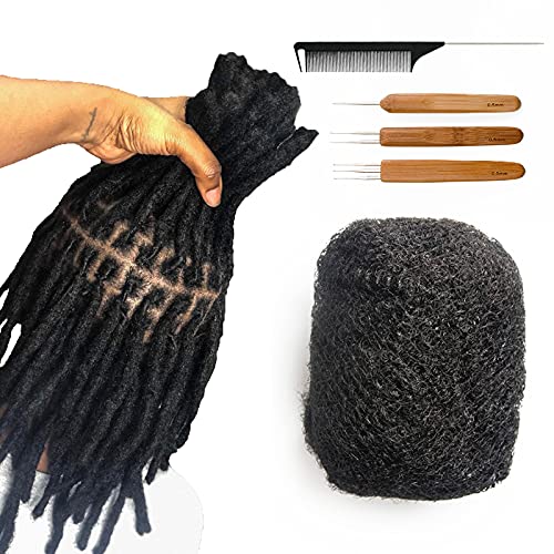 Tight Afro Kinky Bulk 100% Human Hair for Dreadlock Extensions, Locs Repair, Twists and Braids - 3 Bundles/Package (16 Inch, Natural Black)