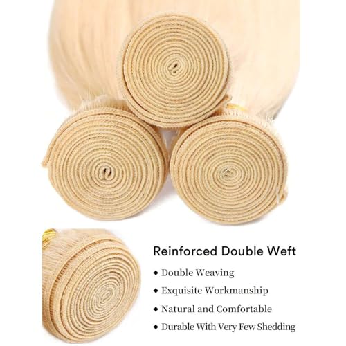 613 Bundles Human Hair Extensions 100g/Bundle 613 Color Real Human Hair Extensions For Women Light Blonde Color Human Hair Bundles 2-3set Can Be Full Head (Straight Hair, 28 Inch)